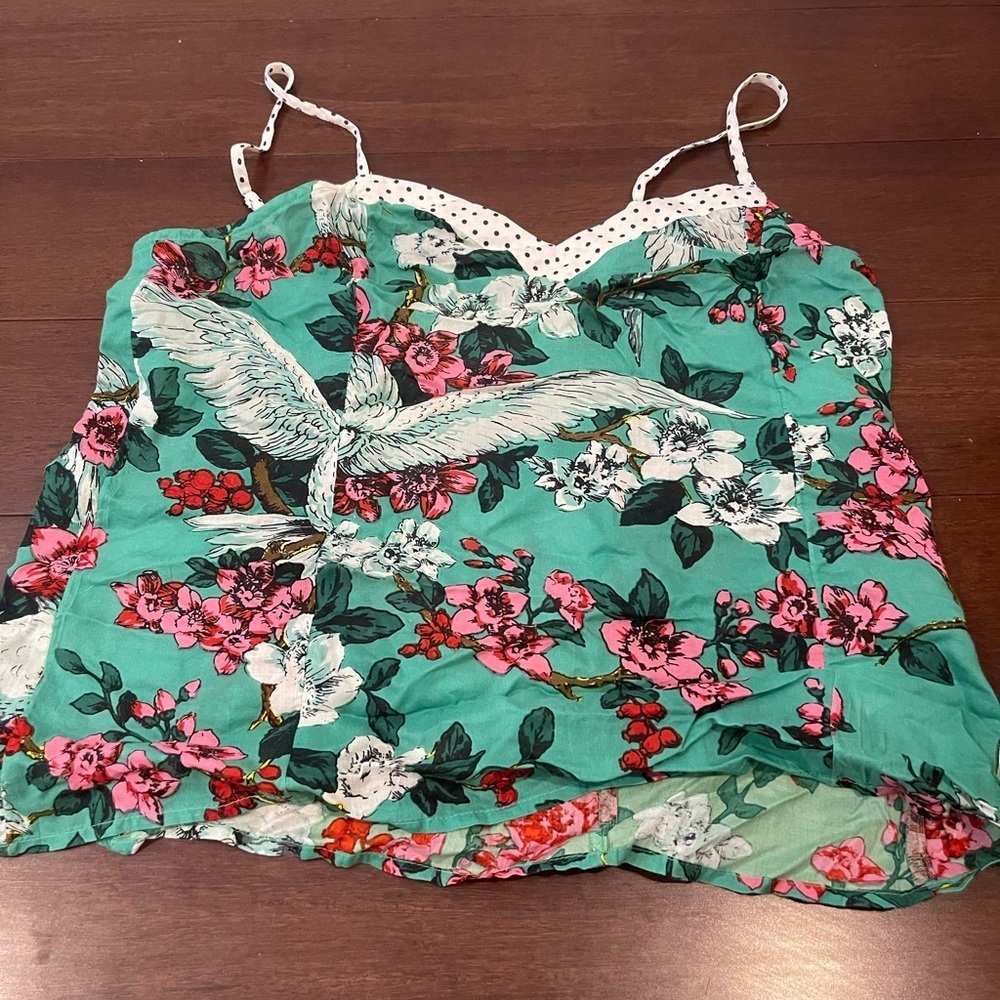Anthropologie Green Ruched Floral Camisole small